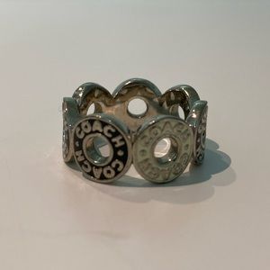 Coach Silver, Ivory & Black Enamel C Logo Ring Sz 7.5